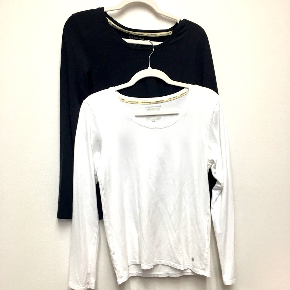 Lucky Brand Long Sleeve T- Shirt Bundle (2) Base Layer Medium Black White